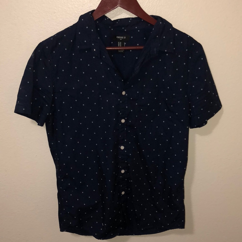 Navy blue casual short sleeve button up